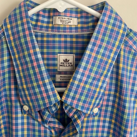 Peter Millar Mini-Plaid multi blue-green-purple- Button down long sleeve XL - Picture 2 of 7